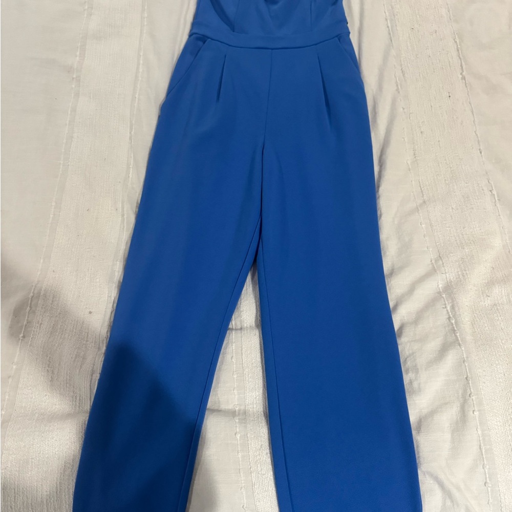 Express Blue Wide-Leg Jumpsuit with High-Waisted Design